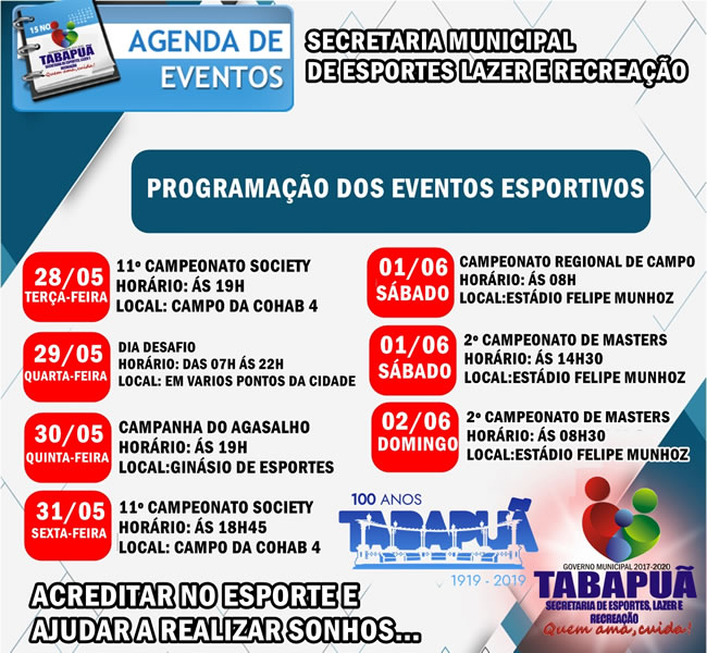 Cartaz sobre os eventos esportivos da semana